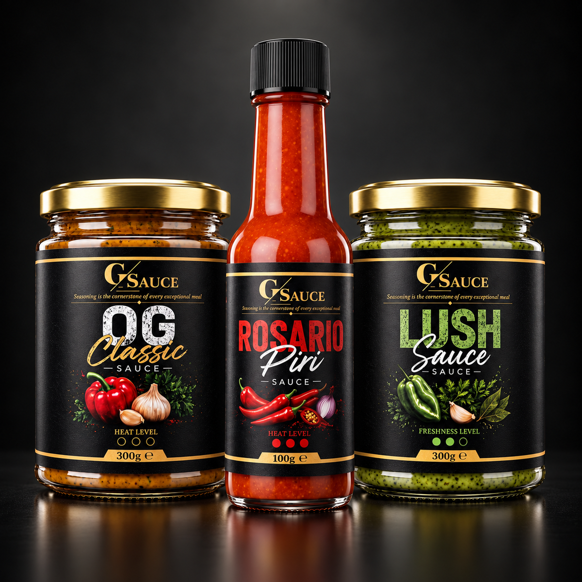 The G Sauce Trio with OG Classic, Lush Sauce and Rosario Piri